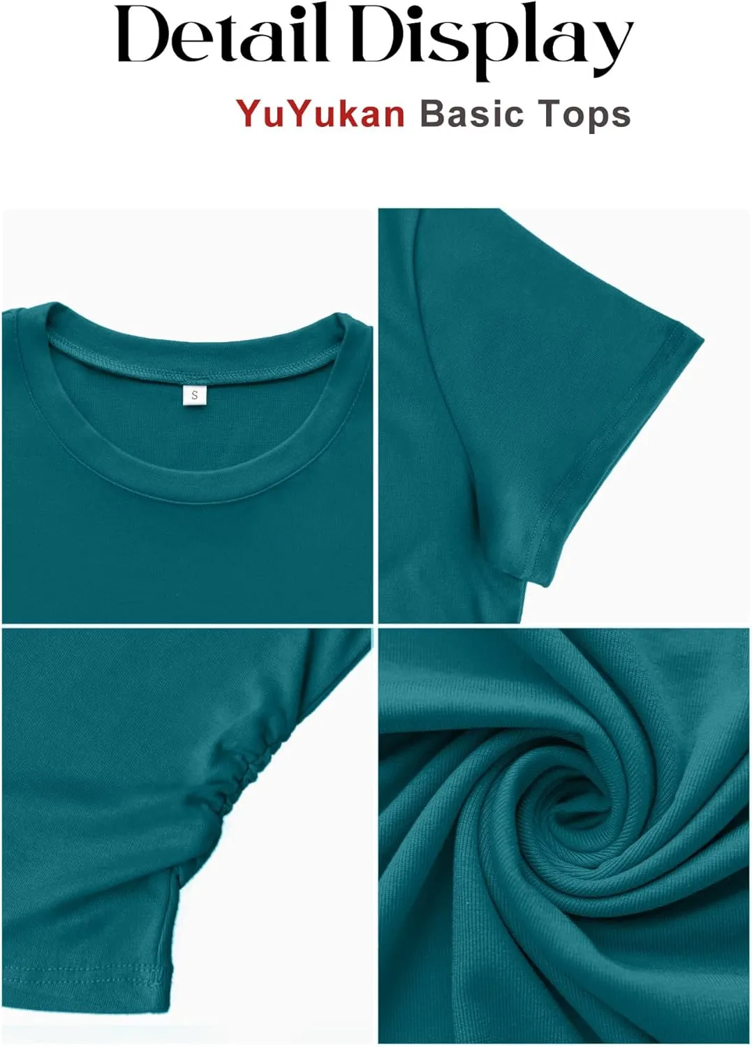 Women's Summer Short Sleeve Tops Crewneck Ruched Stretch Slim Fit Crop Basic T-Shirt Casual Going Out