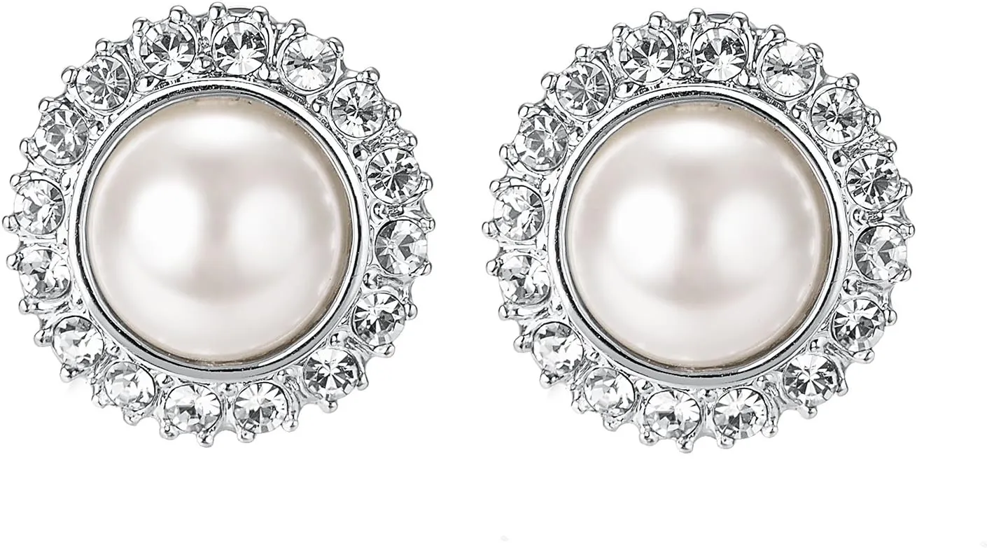 Yoursfs Ivory Pearl Clip On Earrings For Women 18k Gold Plated Flower Wedding Fashion Jewelry CZ Dainty Earring
