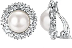 Yoursfs Ivory Pearl Clip On Earrings For Women 18k Gold Plated Flower Wedding Fashion Jewelry CZ Dainty Earring
