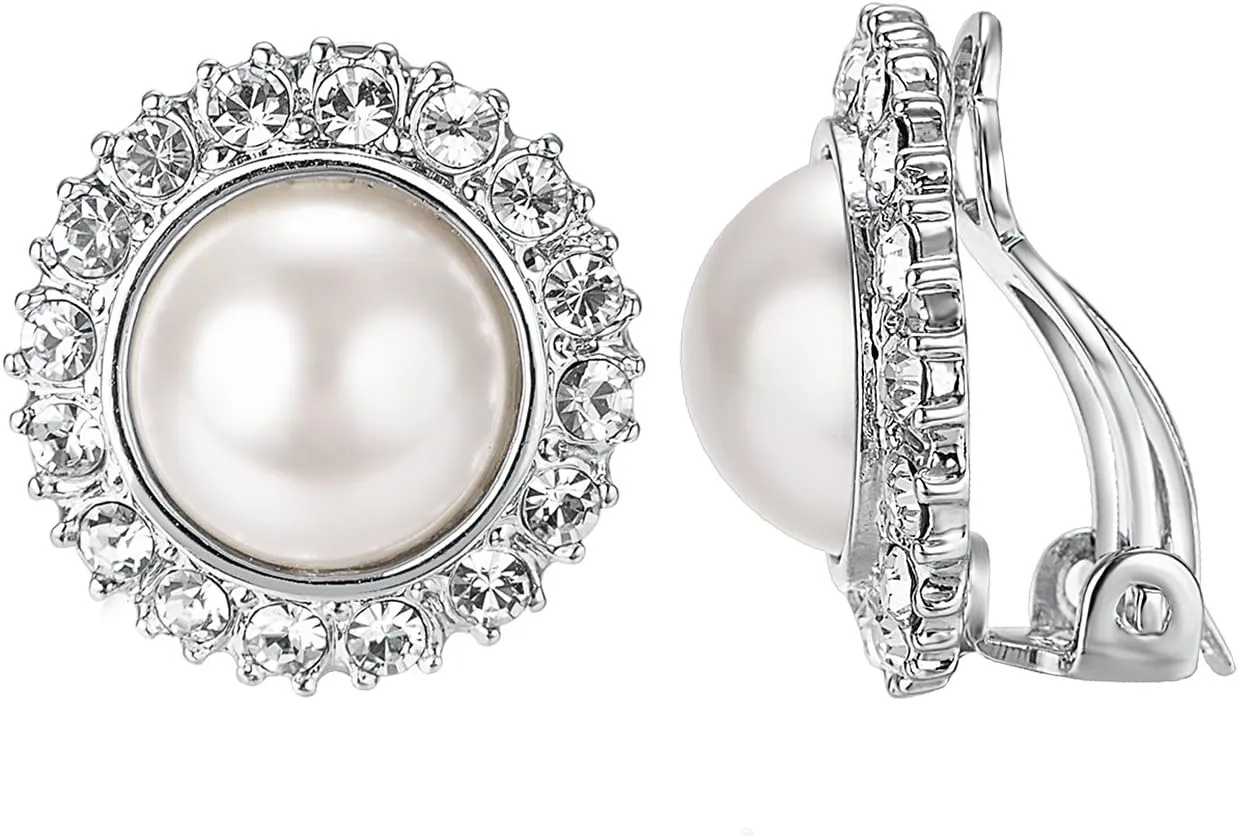 Yoursfs Ivory Pearl Clip On Earrings For Women 18k Gold Plated Flower Wedding Fashion Jewelry CZ Dainty Earring