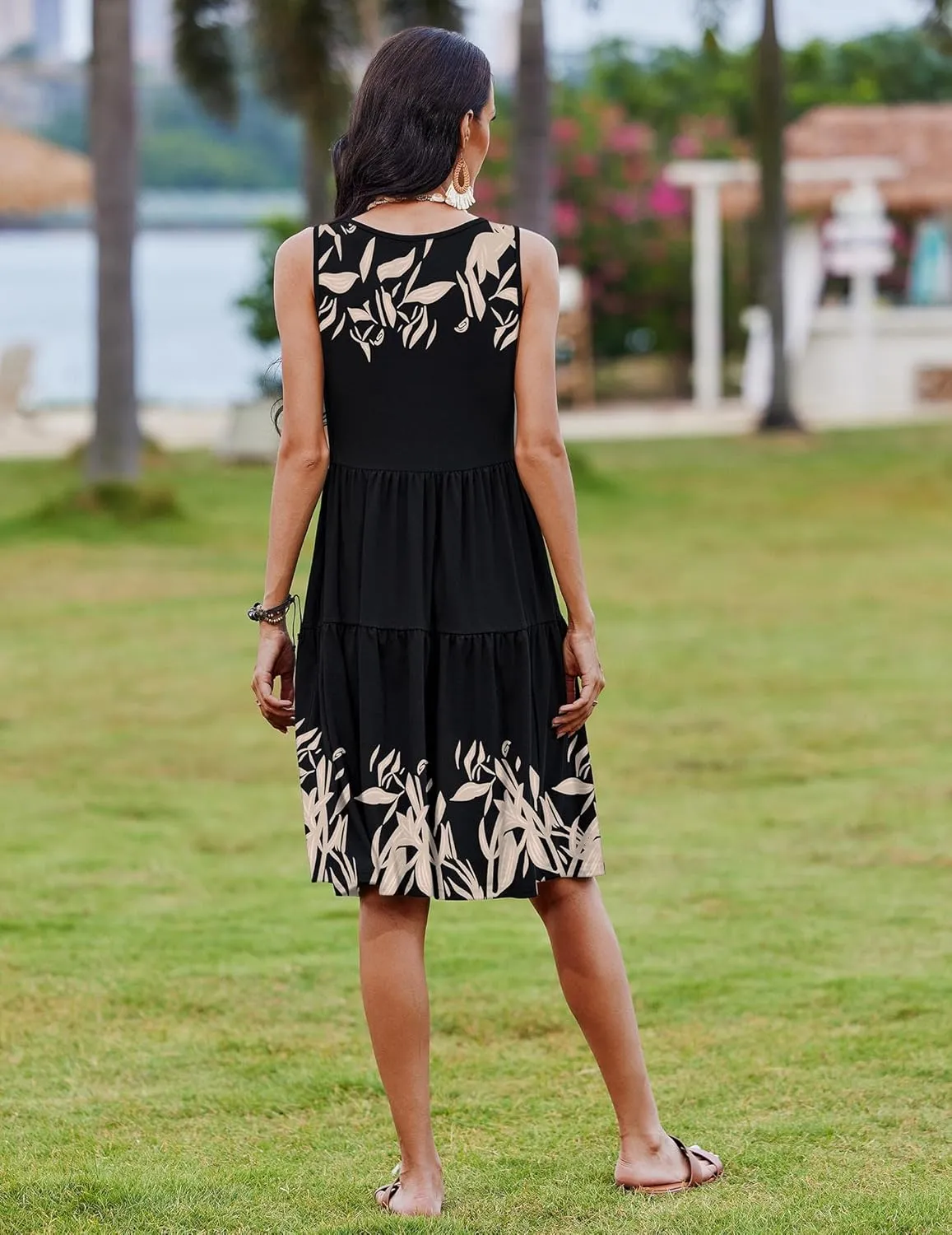 Zeagoo Womens Summer Sundress Boho Floral Casual Tank Dresses with Pockets Sleeveless Tiered Swing A Line Beach Dress