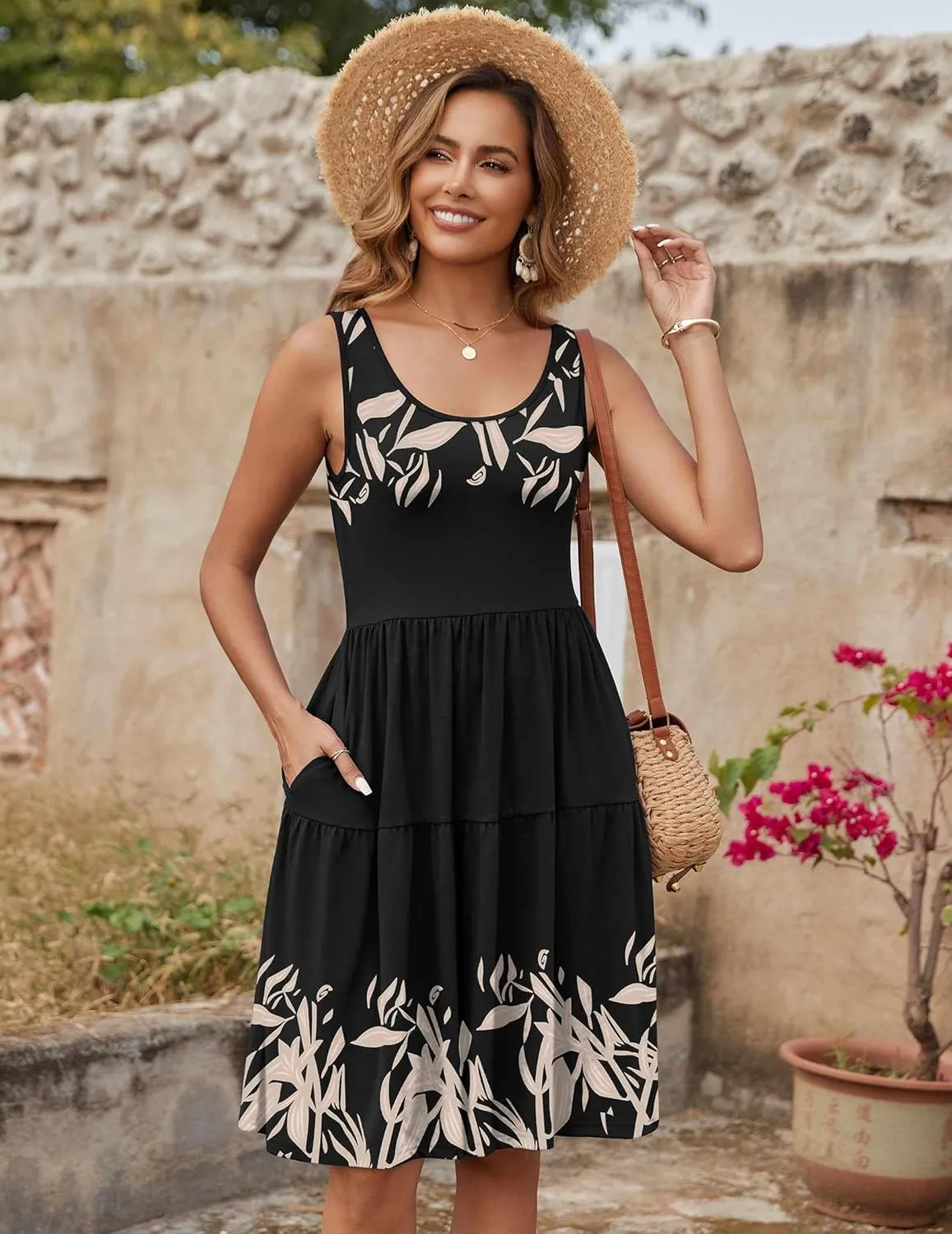 Zeagoo Womens Summer Sundress Boho Floral Casual Tank Dresses with Pockets Sleeveless Tiered Swing A Line Beach Dress