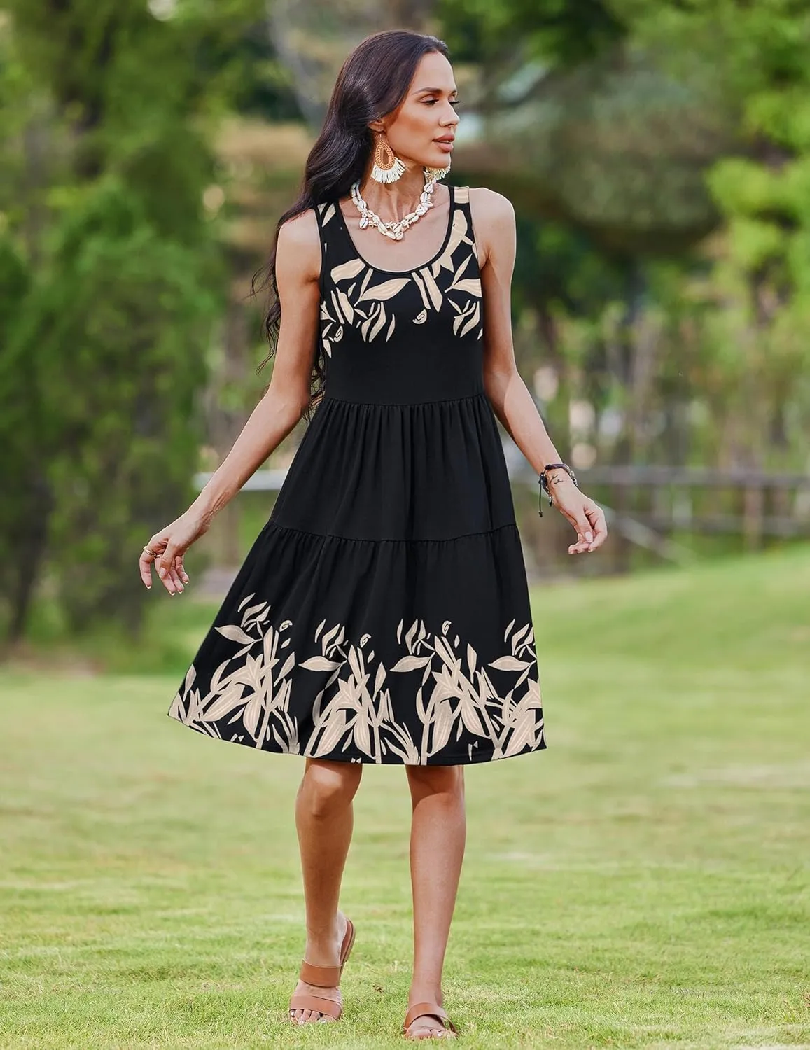 Zeagoo Womens Summer Sundress Boho Floral Casual Tank Dresses with Pockets Sleeveless Tiered Swing A Line Beach Dress