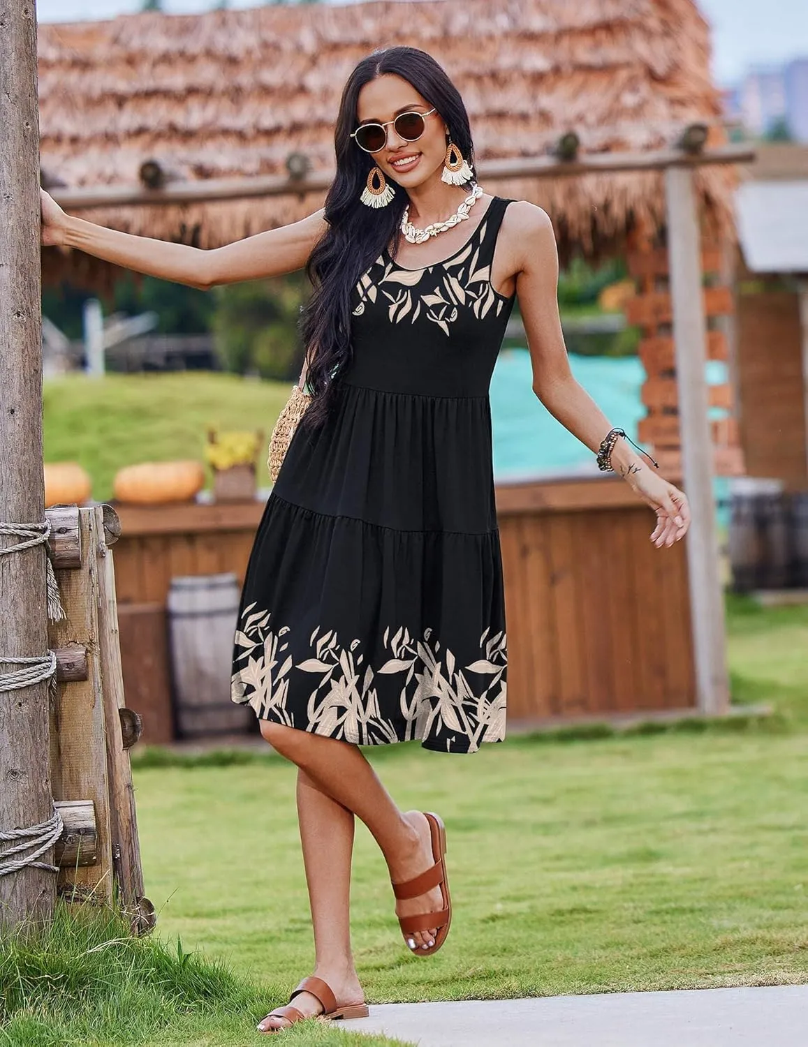 Zeagoo Womens Summer Sundress Boho Floral Casual Tank Dresses with Pockets Sleeveless Tiered Swing A Line Beach Dress