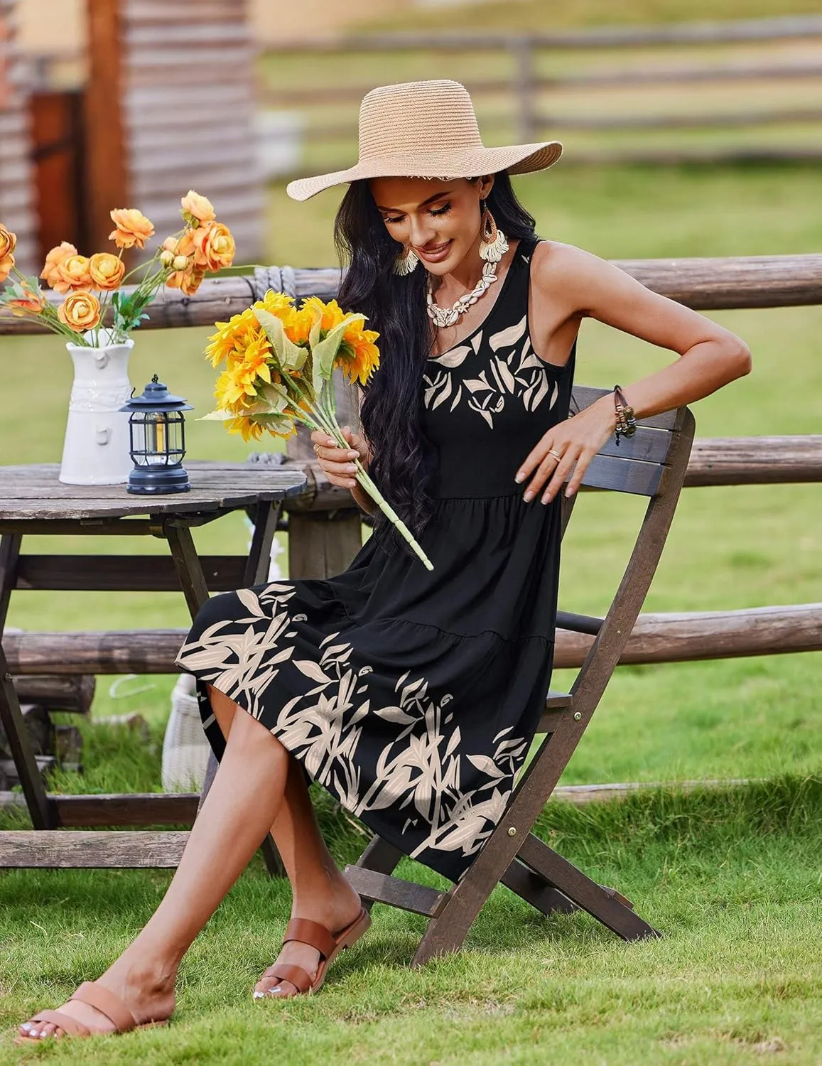 Zeagoo Womens Summer Sundress Boho Floral Casual Tank Dresses with Pockets Sleeveless Tiered Swing A Line Beach Dress