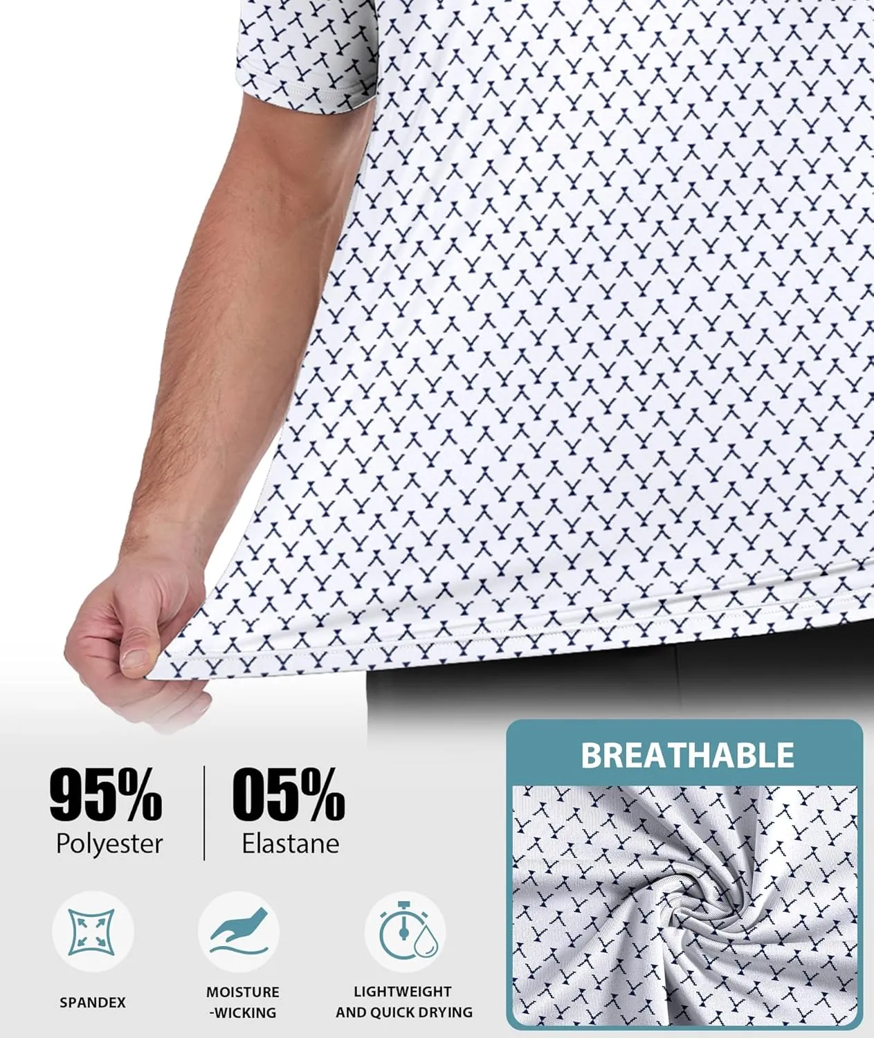 ZITY Mens Golf Shirts Short Sleeve Print Patterns Performance Moisture Wicking Polo Shirt